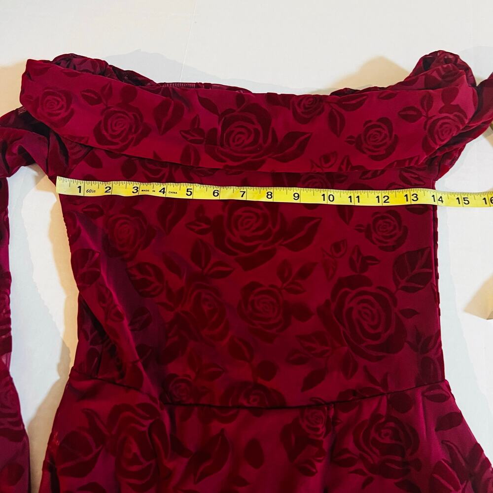 Wild Fable Floral Burn Out Off Shoulder Long Sleeve Dress Size XS NWT Burgundy - Picture 6 of 8